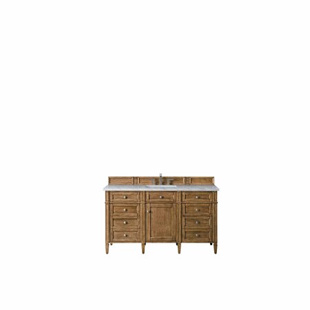 JAMES MARTIN VANITIES Brittany 60in Single Vanity, Saddle Brown w/ 3 CM Eternal Jasmine Pearl Quartz Top 650-V60S-SBR-3EJP